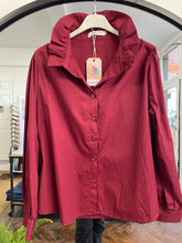Load image into Gallery viewer, Mabel Cotton Frill Neck Blouse - Bordeaux
