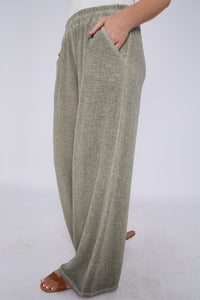 Teabag Washed Linen Wide Leg Trousers Khaki