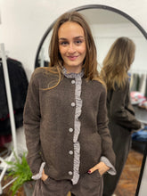 Load image into Gallery viewer, Nadia Checked Trim Cardigan Chocolate
