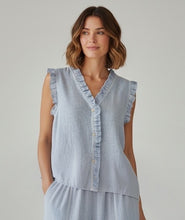 Load image into Gallery viewer, Washed Linen Frill Waistcoat Pale Blue
