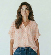 Load image into Gallery viewer, Valencia Spot Voile Short Sleeve Neon Orange Blouse
