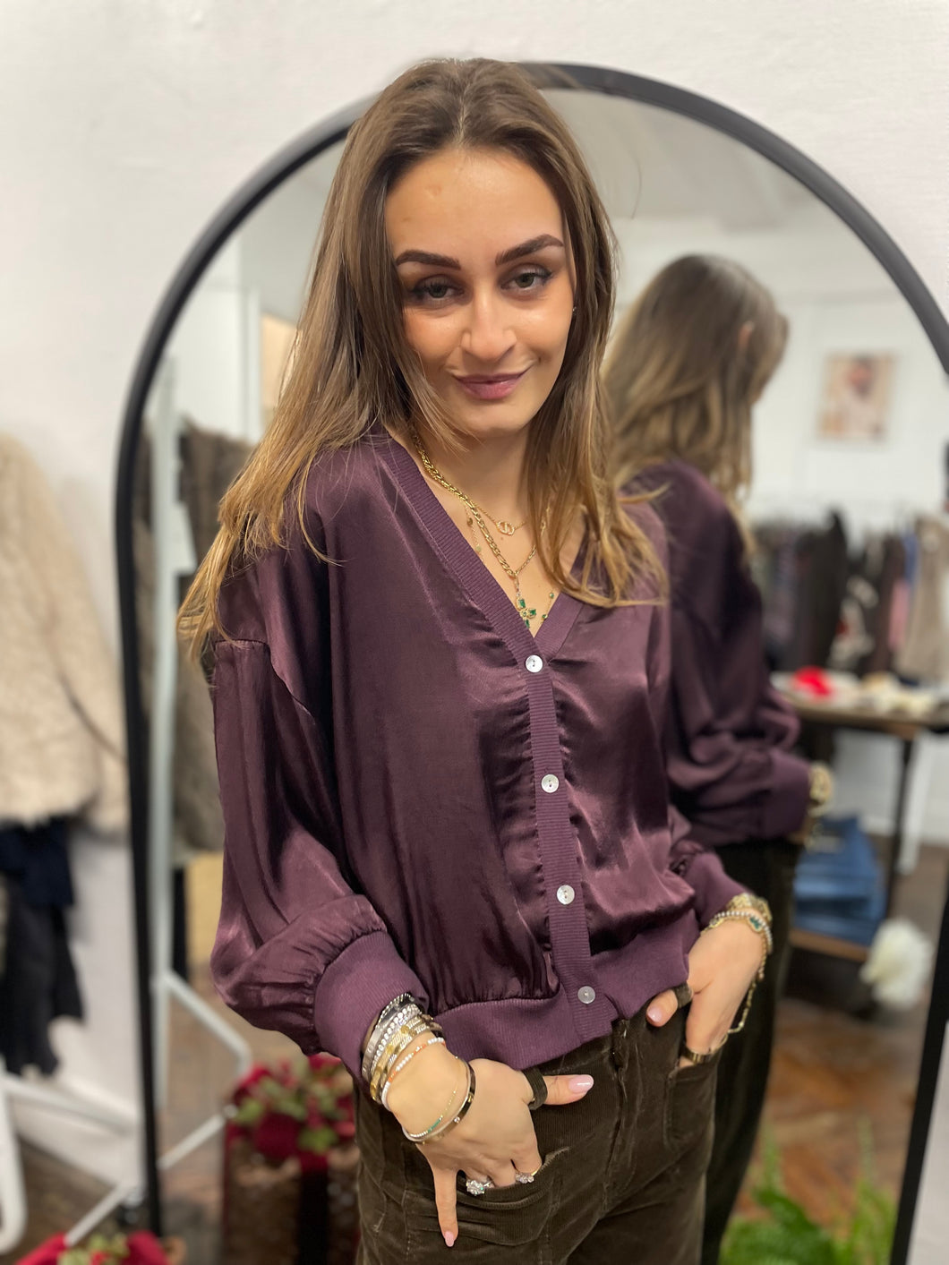 Saori Silky Cardigan Plum