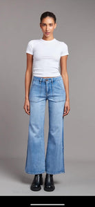 Gloria Patch Pocket Stretch Wide Leg Denim Light Blue