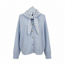 Load image into Gallery viewer, Isla Striped Scarf Cardigan Blue/White
