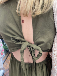 Amara Tie Back Embroidered Maxi Dress Olive