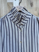 Load image into Gallery viewer, Matilda Striped Ruffle Neck Blouse Beige
