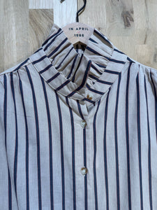Matilda Striped Ruffle Neck Blouse Beige