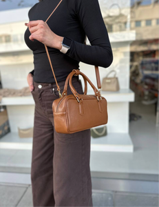 Leather Slim Bowling Bag Tan