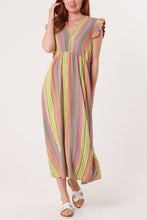 Load image into Gallery viewer, Fi Double V Frill Cheesecloth Dress Aztec Fluro Khaki
