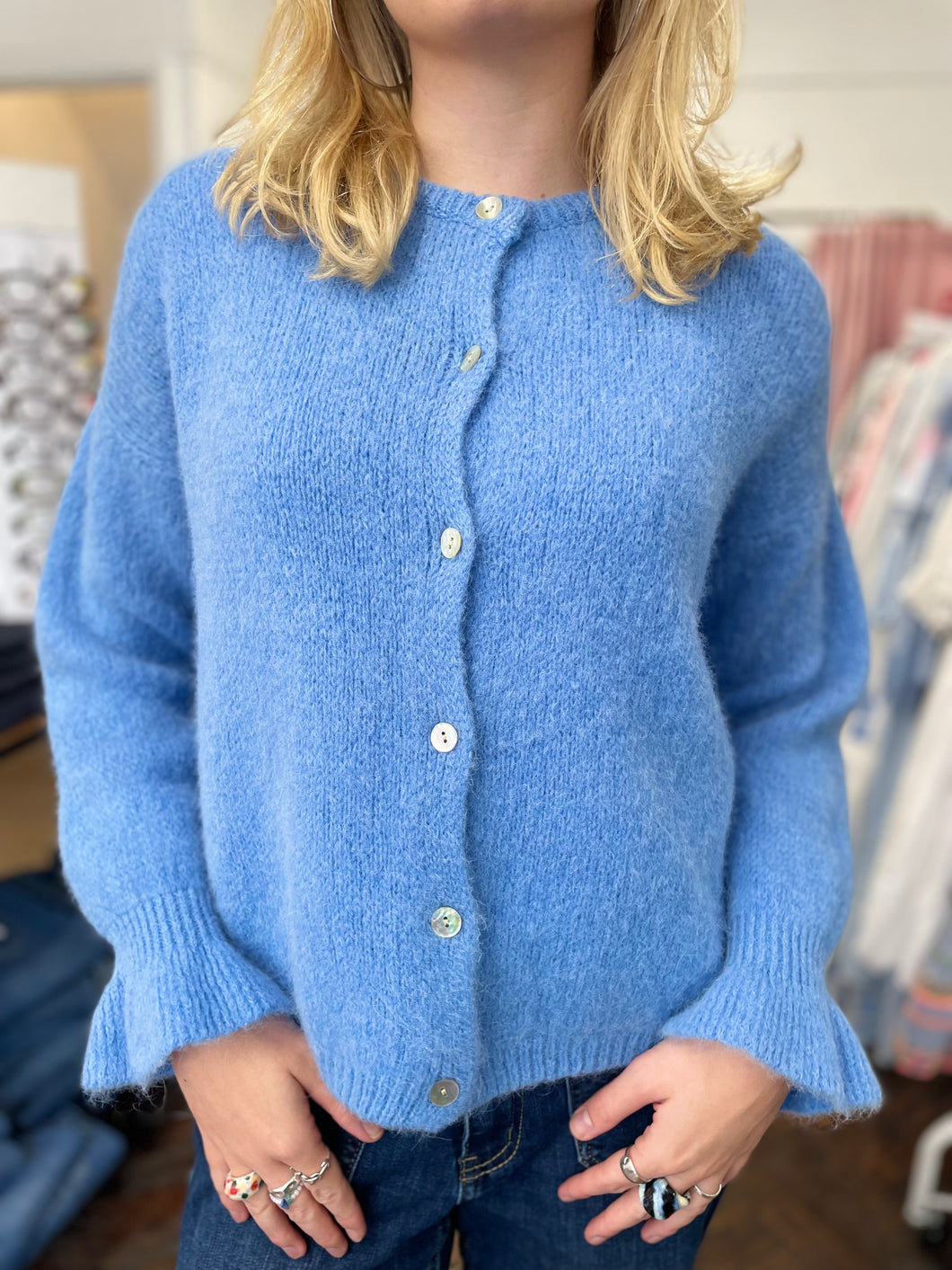 Alpaca Frill Cuff Cardigan Cornflower