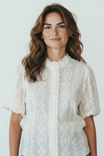 Load image into Gallery viewer, Charlie Embroidered Lace Trim Blouse Cream
