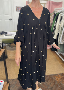 Elise Sparkle Smock Dress Black