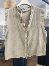 Load image into Gallery viewer, Washed Linen Frill Waistcoat Khaki
