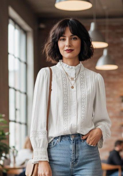 Lila Lace Insert Blouse White