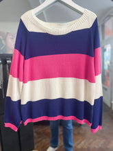 Load image into Gallery viewer, Striped Cotton Jumper Navy/Fuchsia Pink
