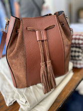 Load image into Gallery viewer, Suede &amp; Leather Bucket Bag Tan
