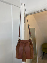 Load image into Gallery viewer, Suede &amp; Leather Bucket Bag Tan

