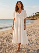 Load image into Gallery viewer, Hazel Lace Voile V Neck Dress Cream
