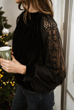 Load image into Gallery viewer, Velvet Top with Lace Sleeve Black

