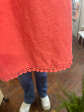 Load image into Gallery viewer, Crochet Edge V Neck T-Shirt Coral
