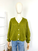 Load image into Gallery viewer, Claudia Open Knit Button Mohair Cardigan Olive
