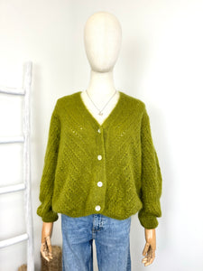 Claudia Open Knit Button Mohair Cardigan Olive