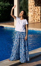 Load image into Gallery viewer, Venezia Cotton Print Maxi Skirt White/Blue
