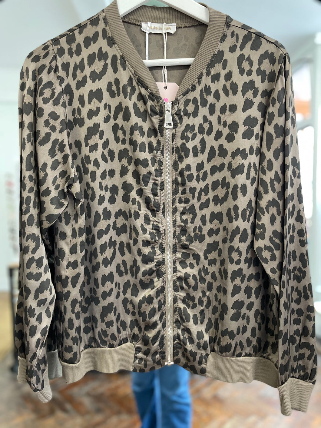 Leopard Satin Bomber Chocolate