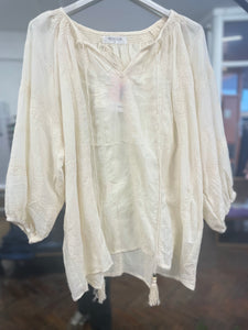 Emilia Smock Broderie Blouse Cream