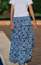 Load image into Gallery viewer, Venezia Cotton Print Maxi Skirt White/Blue
