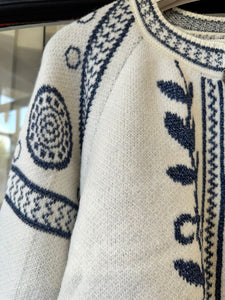 Sparkle Tie Front Jumper Cream/Blue