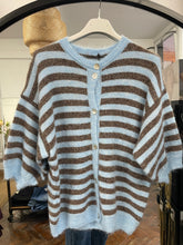 Load image into Gallery viewer, Rita Pale Blue/Chocolate Striped Cardigan
