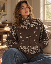 Load image into Gallery viewer, Chocolate Bandana Print Zip Cardigan
