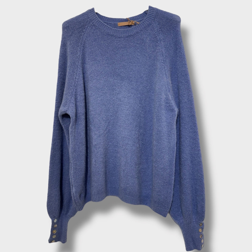 Soft Button Cuff Alpaca Jumper Denim Blue