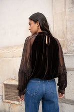 Load image into Gallery viewer, Velvet Top with Lace Sleeve Chocolate
