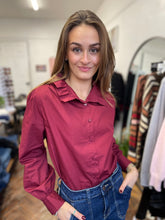 Load image into Gallery viewer, Mabel Cotton Frill Neck Blouse - Bordeaux
