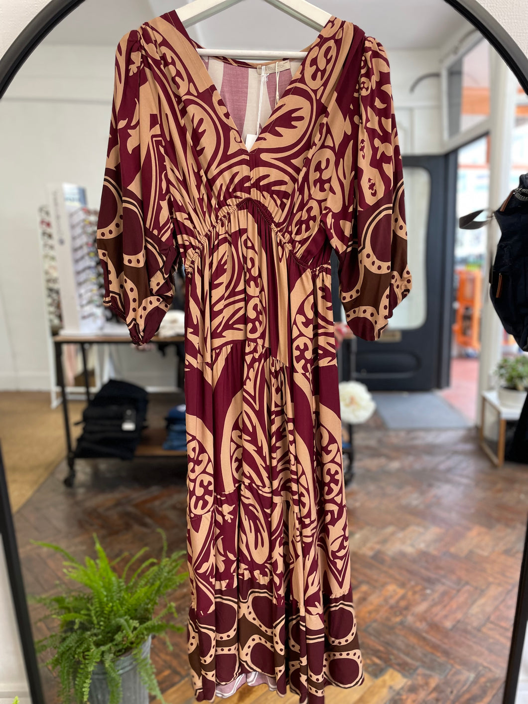 Safi Printed Dress Wine/Choc