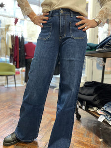 Cindy Front Pocket Stretch Wide Leg Denim