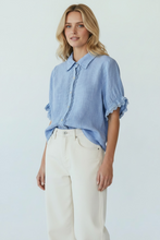 Load image into Gallery viewer, Sara Short Sleeve Linen Collared Shirt Cornflower
