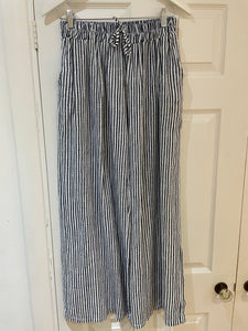 Stripey Wide Leg Trousers White/Navy