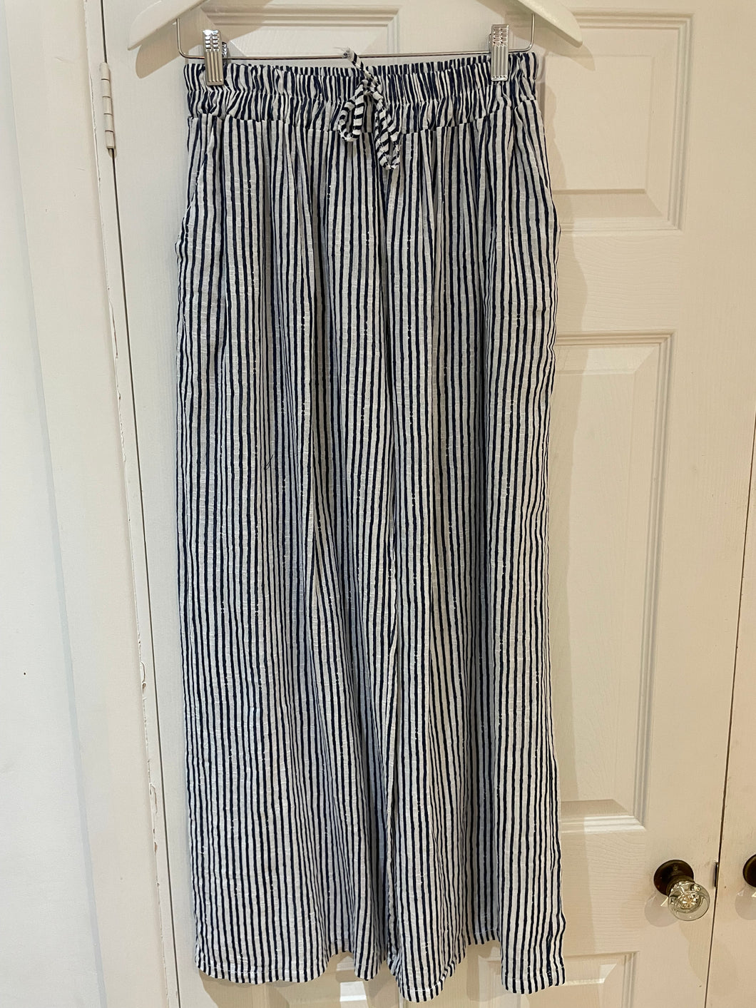 Stripey Wide Leg Trousers White/Navy