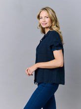 Load image into Gallery viewer, Chrisa Half Sleeve Linen Blouse Navy
