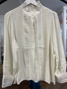 Lena Pintuck & Lace Blouse Cream