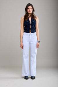 Gloria Patch Pocket Stretch Wide Leg Denim White