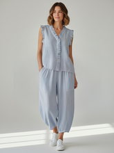 Load image into Gallery viewer, Washed Linen Frill Waistcoat Pale Blue
