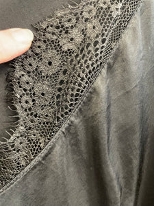 Luna Lace Trim Satin Top Black