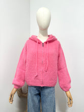 Load image into Gallery viewer, Mohair Zip Front Hoodie Cardigan Candy Pink
