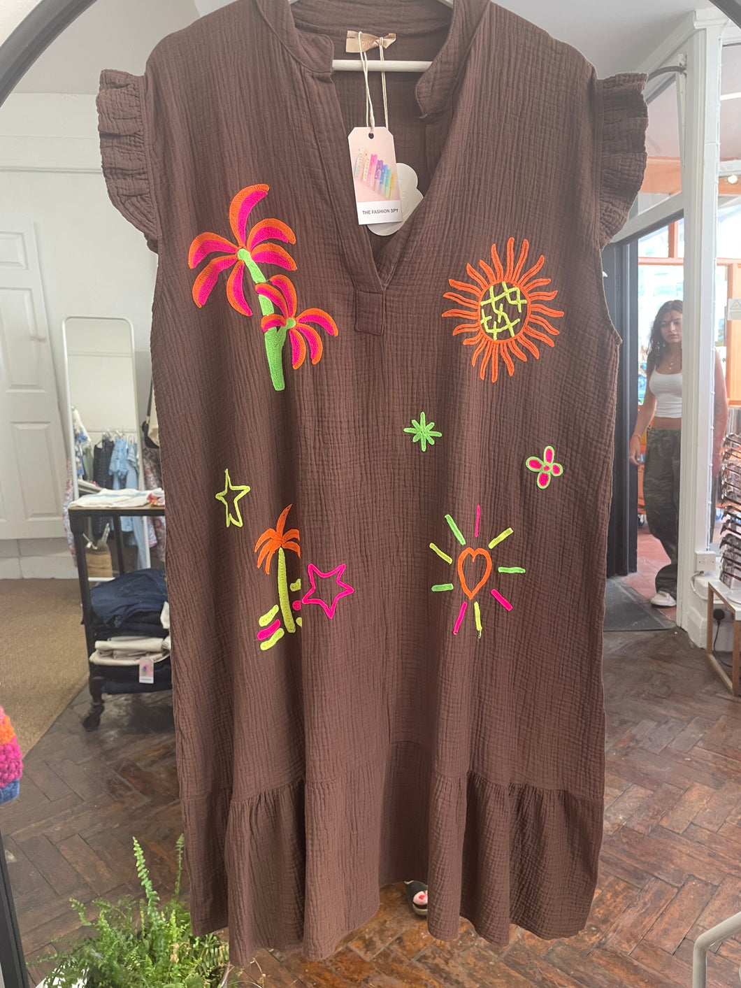 Fluro Palm Swing Dress Chocolate