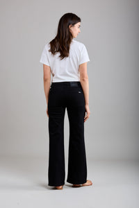 Gloria Patch Pocket Stretch Wide Leg Black Jeans
