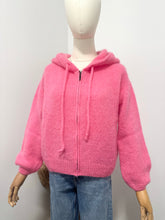 Load image into Gallery viewer, Mohair Zip Front Hoodie Cardigan Candy Pink
